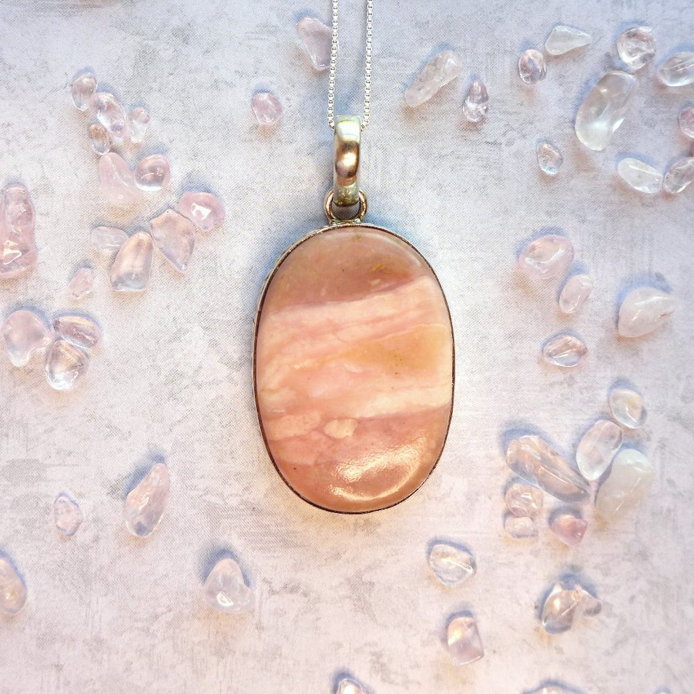 Vintage Pink Opal LARGE Silver Pendant